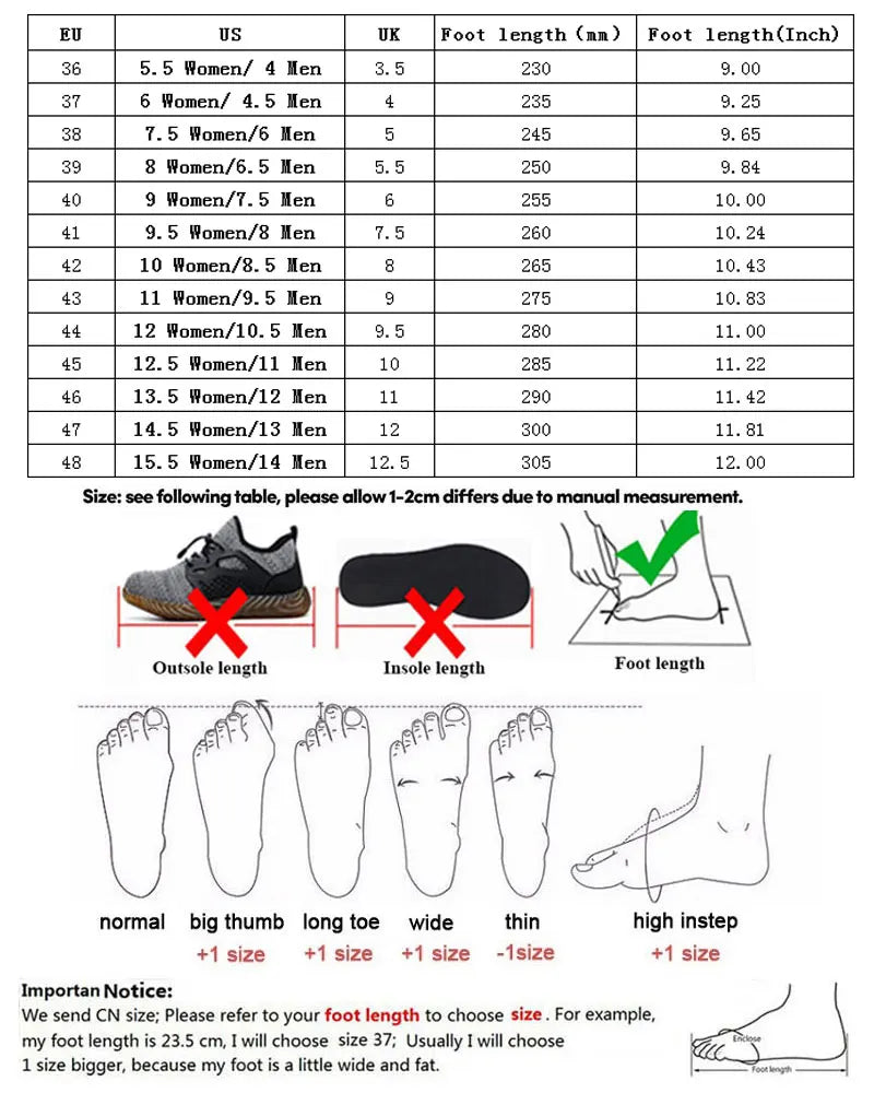 SUADEX Men Work Safety Shoes Steel Toe Cap Anti-Smashing Puncture Proof  Non-Slip Breathable Work Shoes