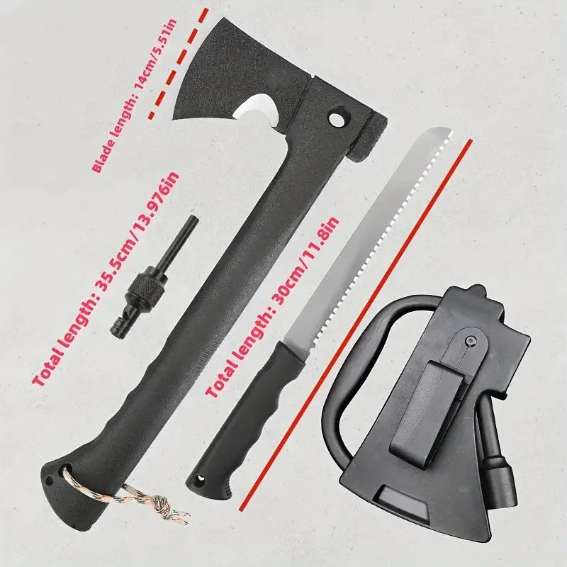 Ultimate Outdoor Survival Axe with Fire Starter - Multi-Use Tactical Camping Tool for Hiking, Tree Cutting,