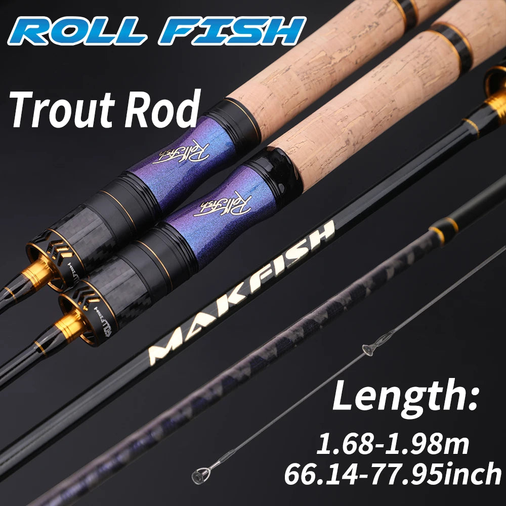 ROLLFISH Ultra Light Carbon Fiber Spinning & Casting Fishing Rod, UL Power Freshwater for Trout Bass with Sensitive Tip