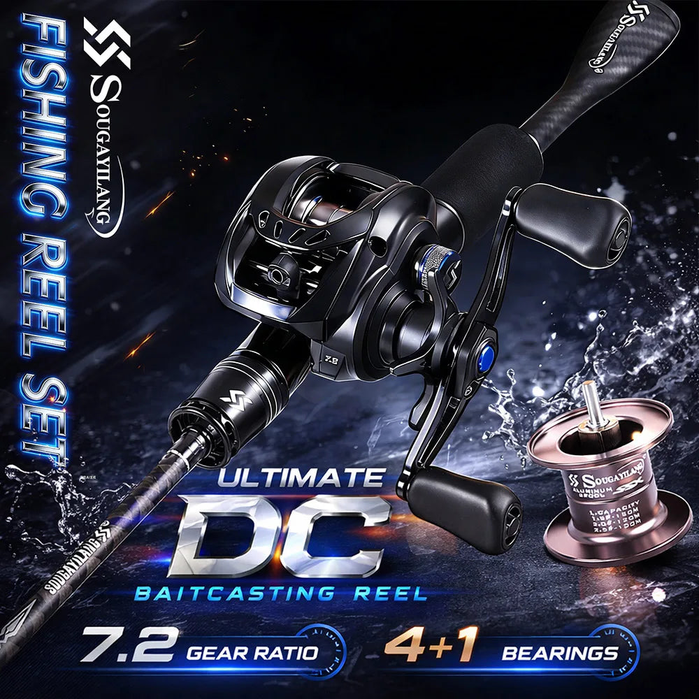 Sougayilang DC Baitcasting Reel & Carbon Fishing Rod Combo 7.2:1 Gear Ratio Ultralight Baitcaster Set for Bass  Fishing