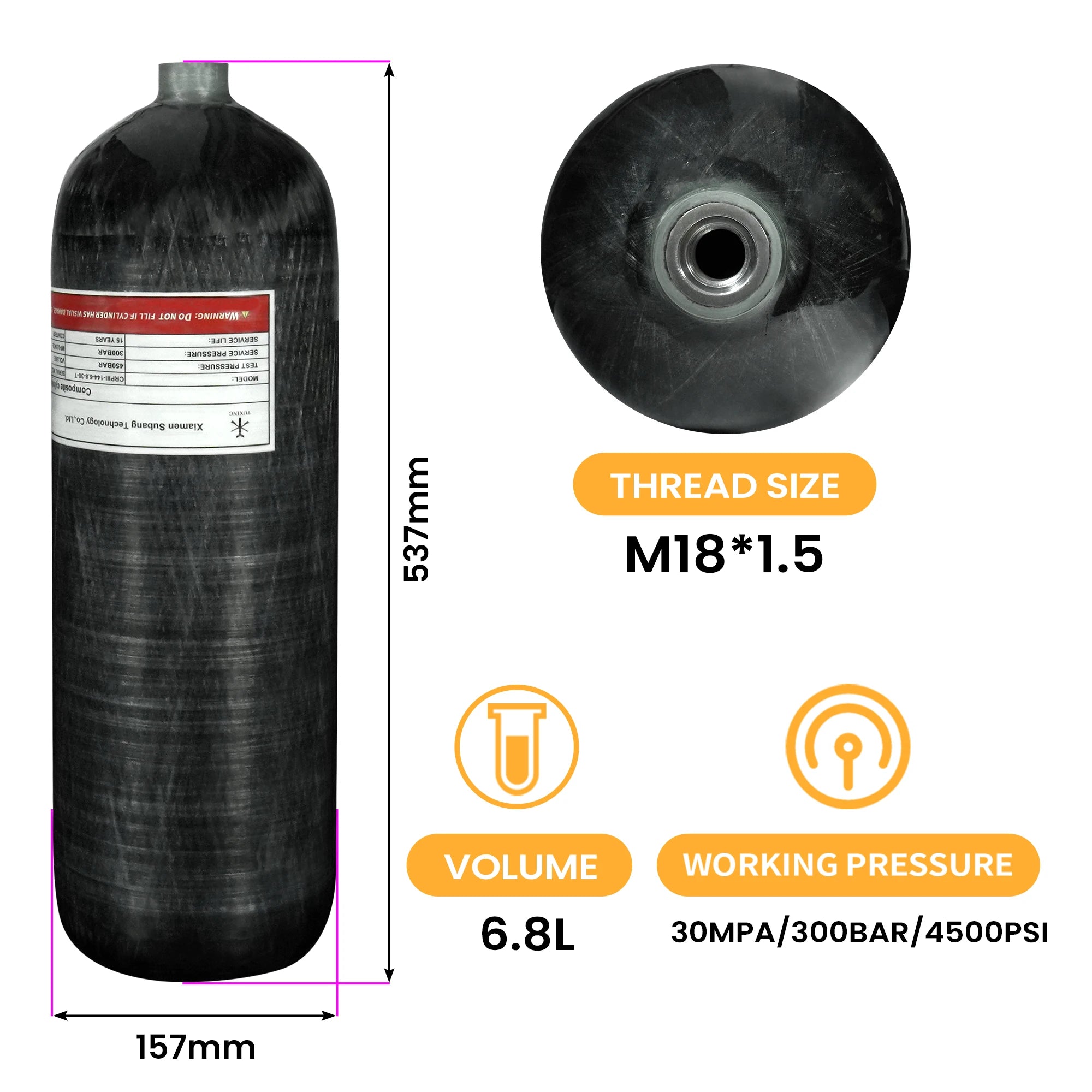 TUXING 4500Psi 300Bar 6.8L Carbon Fiber Cylinder High Pressure Air Tank HPA Fill Station Regulating Valve Scuba Diving M18*1.5 and airgun filling