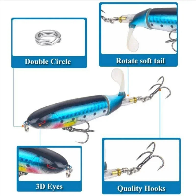 Popper Fishing Lure Set 11cm/14g Artificial Topwater Hard Bait Rotating Wobblers Tackle Fishing Bait Accessories 5/10Pcs
