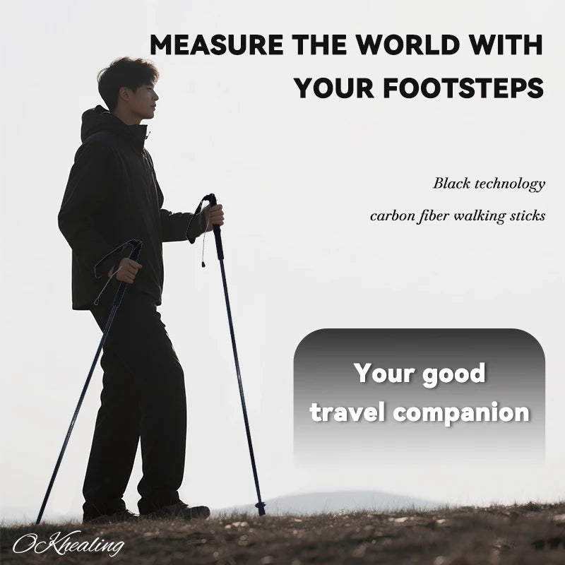 Local+ 2PCs Trekking Poles Carbon Fiber 115g Ultra-Light Hiking Poles Camping Stick Foldable Walking Cane