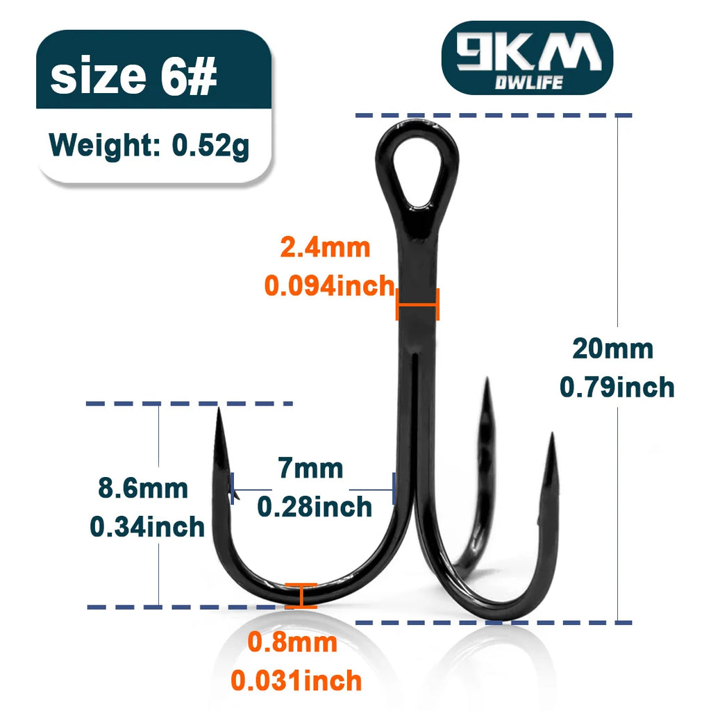 9KM Fishing Treble Hooks High Carbon Steel Brabed Triple Hook Fishing Hooks on Hard Lures Saltwater Fishing
