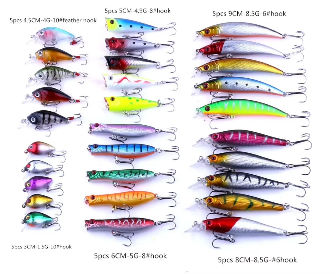 Fishing Lures Set Crankbait Tackle Hard Bait Kit Artificial Minnow Popper Pencil Swing Swimbait Wobblers