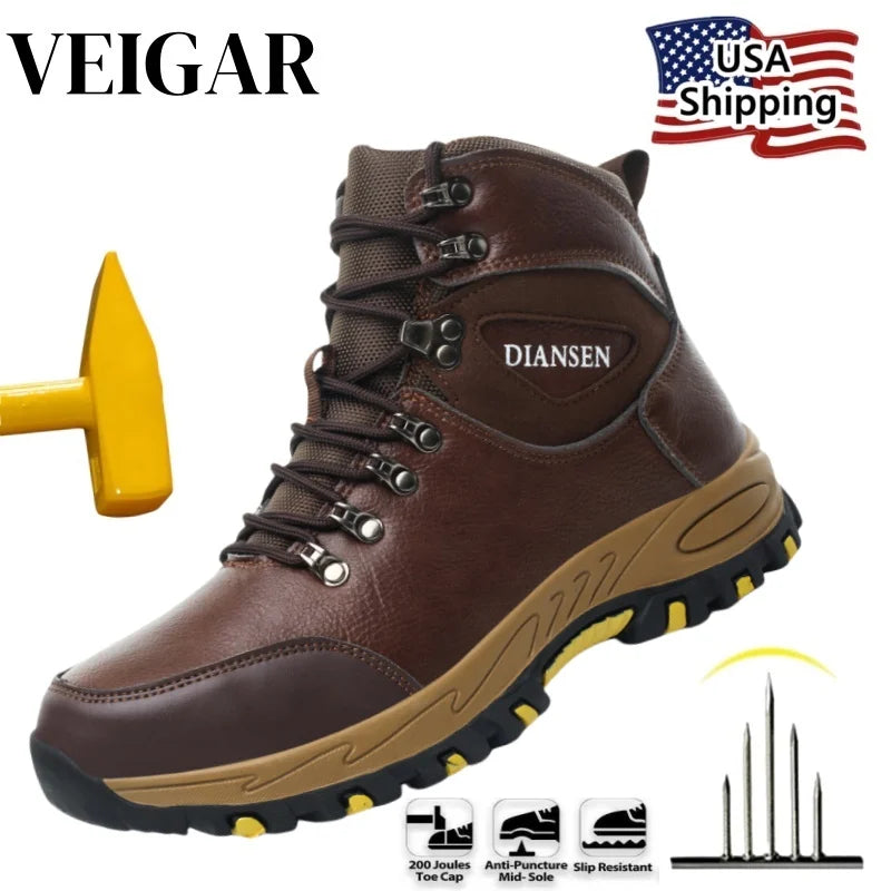 Waterproof Leather Indestructible Mens Outdoor Military Boots Anti-smash Anti-puncture Industrial Shoes