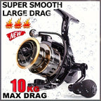 Spinning reels with metal spool and metal rocker arm, 5.2:1 gear ratio, suitable for both freshwater and saltwater fishing.