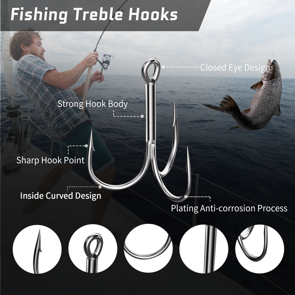 9KM Fishing Treble Hooks High Carbon Steel Brabed Triple Hook Fishing Hooks on Hard Lures Saltwater Fishing