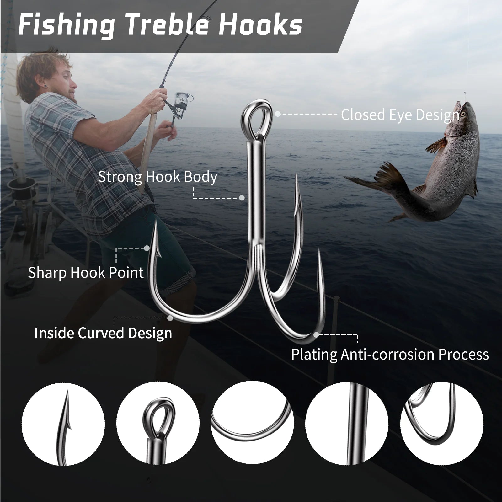 9KM Fishing Treble Hooks High Carbon Steel Brabed Triple Hook Fishing Hooks on Hard Lures Saltwater Fishing