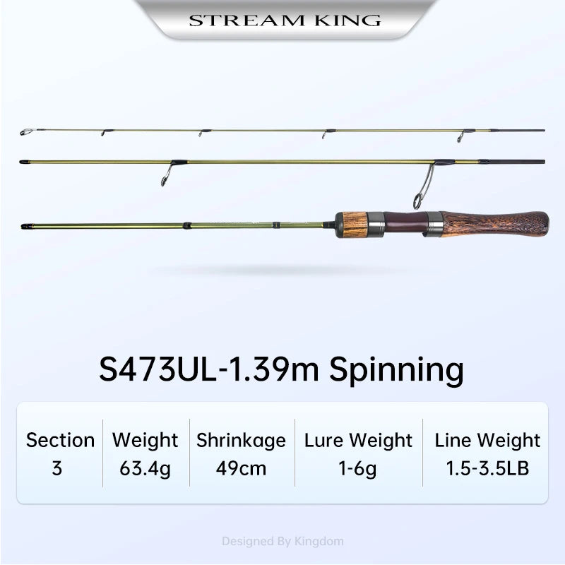 STREAM KING  Spinning Fishing Rod  61.9g Ultralight Casting Carbon Rods MF Action UL L power  Fishing Tackle Travel Rod