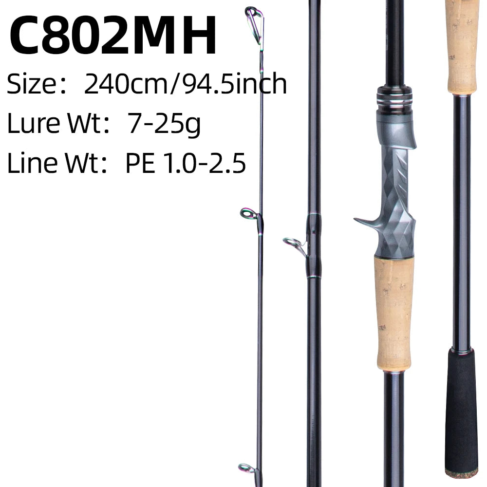 FISHINGFANS Casting Spinning Fishing Rod 2.4m 2.7m 3.0m Carbon Fiber Rod Pole 18-60g Lure weight M MH H Power Fishing Rod