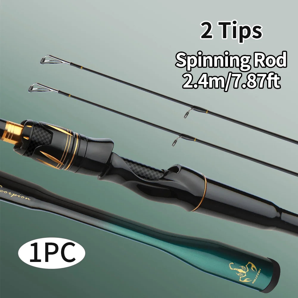 ROLLFISH 2 Tips M/MH Fishing Rod Carbon Fiber Casting & Spinning Rod for Freshwater & Saltwater, High Sensitivity Bass Rod