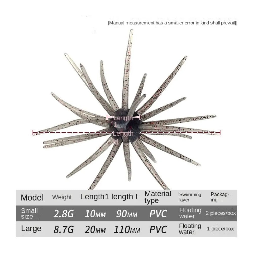 2PCS Dice Fishing Sea Urchin Lures 2.8g 8.7g Silicone Worm   Lure Handmade Artificial Tackle.