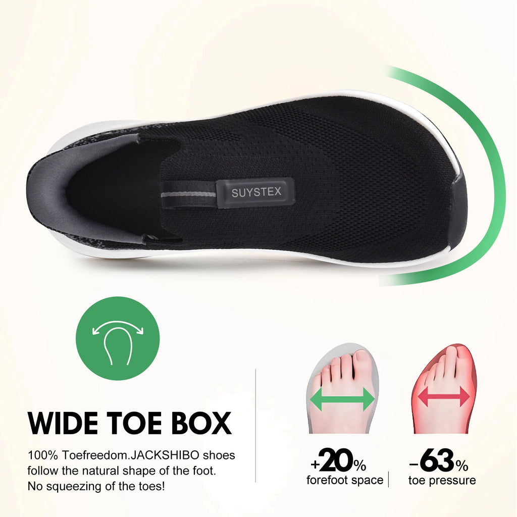 Mens Slip in Free up Hands Shoes Wide Toe Box Arch Support Orthopedic Walking Sneakers Cushioned Thick Zero Drop Sole