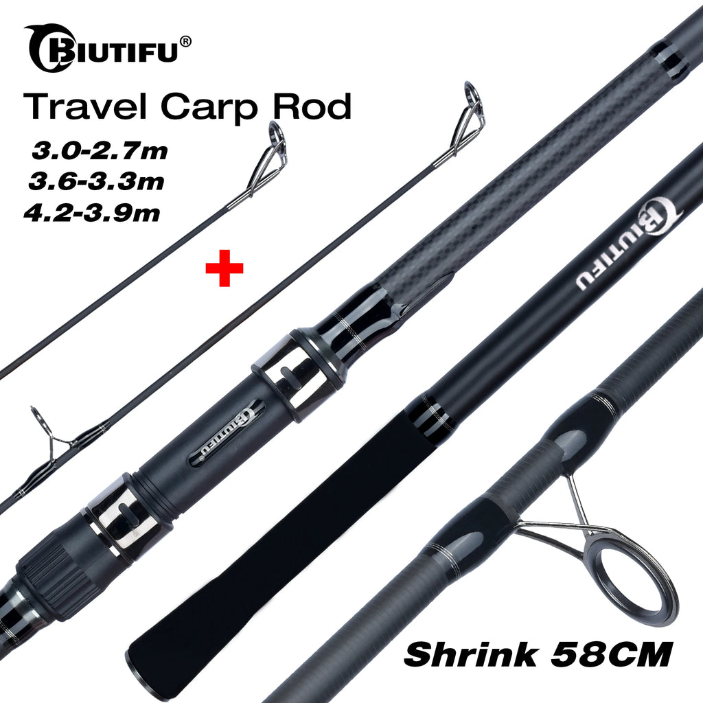 BIUTIFU 2Tips  Fishing Rod 3.5lb 7Sections 4.2/3.6/3.0m 30t Carbon Fiber  Throwing 60-150m Shore Casting Spinning Pole