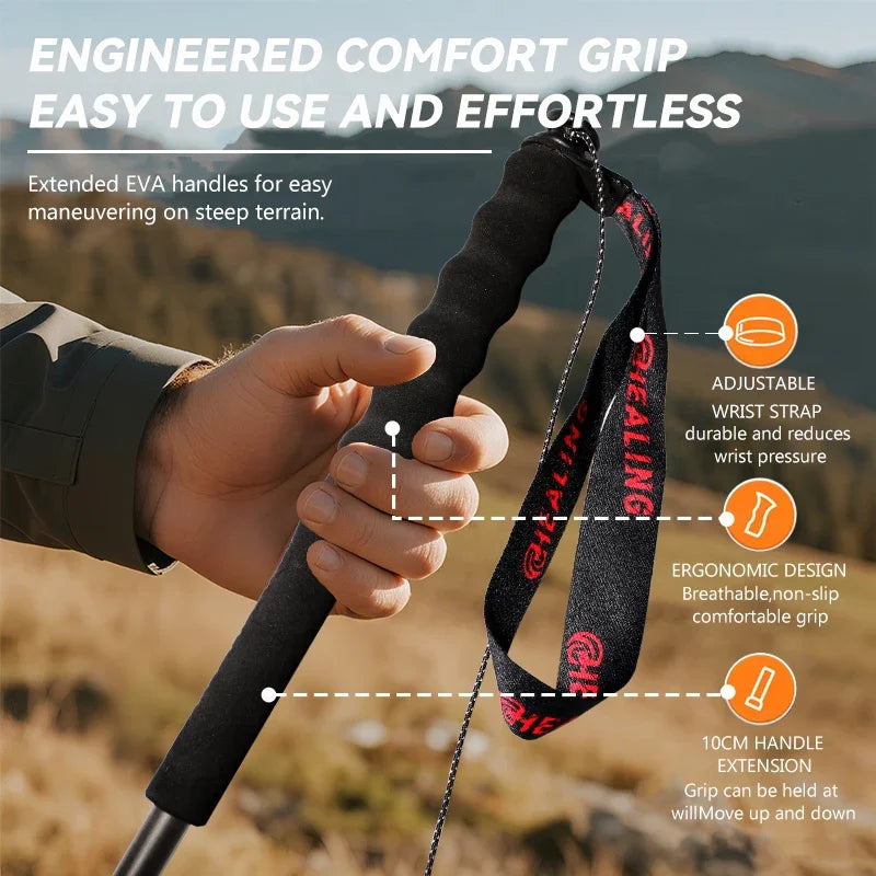 Local+ 2PCs Trekking Poles Carbon Fiber 115g Ultra-Light Hiking Poles Camping Stick Foldable Walking Cane