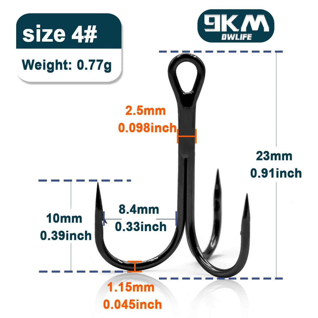 9KM Fishing Treble Hooks High Carbon Steel Brabed Triple Hook Fishing Hooks on Hard Lures Saltwater Fishing