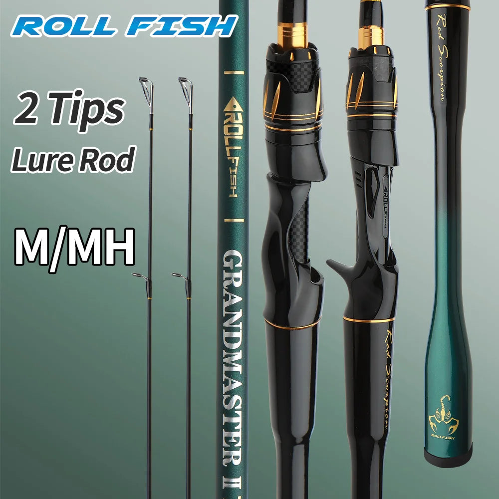 ROLLFISH 2 Tips M/MH Fishing Rod Carbon Fiber Casting & Spinning Rod for Freshwater & Saltwater, High Sensitivity Bass Rod
