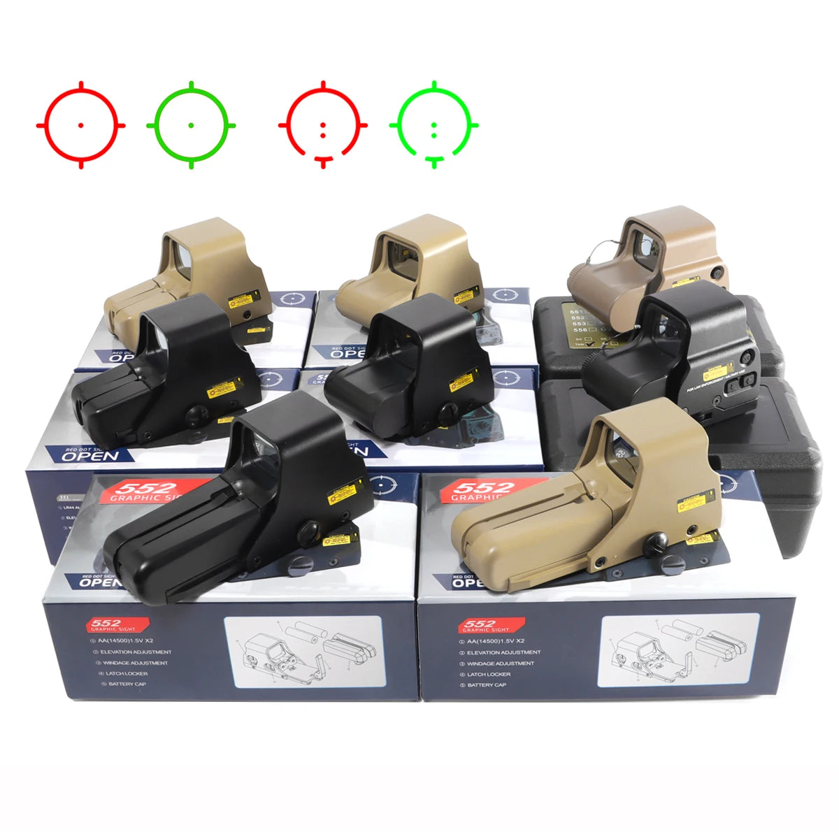 551 552 553 558 Red Green Dot Holographic Sight Scope Hunting Reflex Sight Scope 20mm Mount