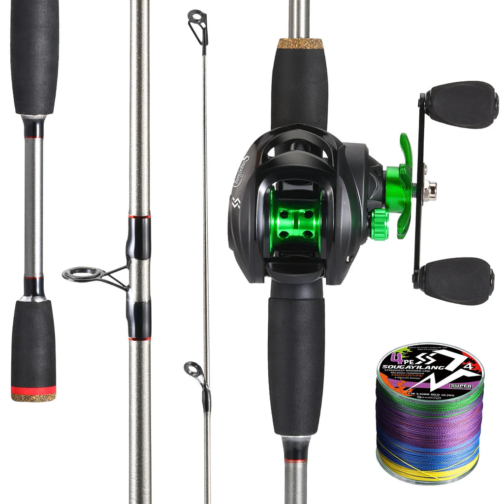 Sougayilang Baitcasting 2Sections Fishing Rod and Reel combo UltraLight Carbon Fiber Pike Casting Fishing with EVA Handle