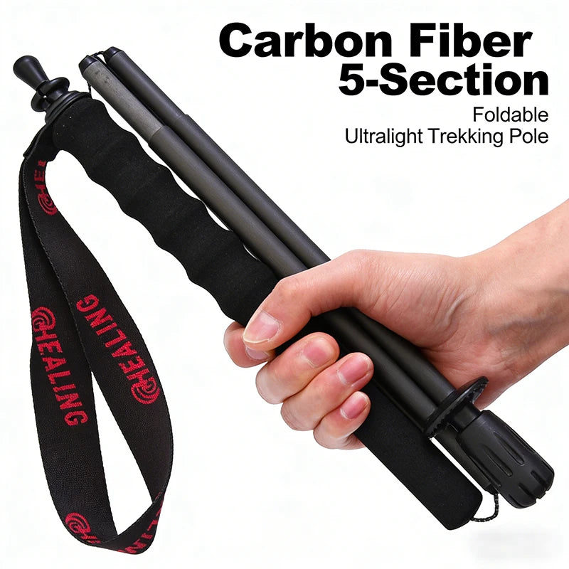 Local+ 2PCs Trekking Poles Carbon Fiber 115g Ultra-Light Hiking Poles Camping Stick Foldable Walking Cane