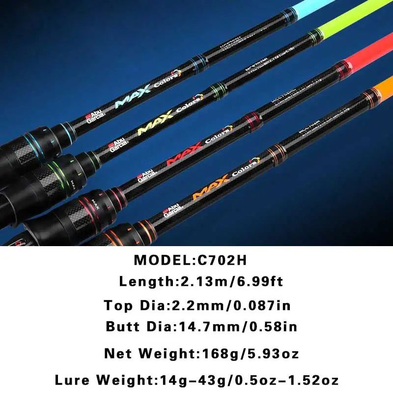 Original Abu garcia Rainbow Fishing Rod 4 colors 2 parts Lure Fishing Rod