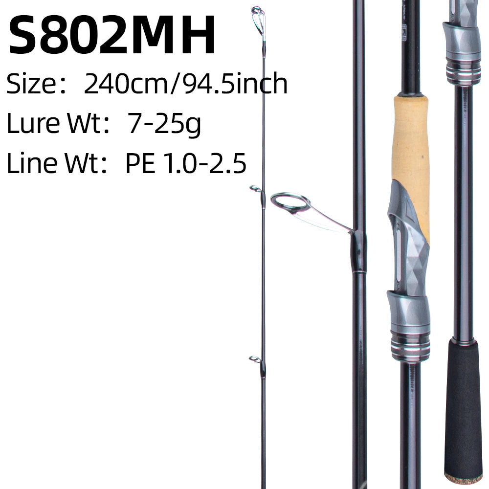FISHINGFANS Casting Spinning Fishing Rod 2.4m 2.7m 3.0m Carbon Fiber Rod Pole 18-60g Lure weight M MH H Power Fishing Rod