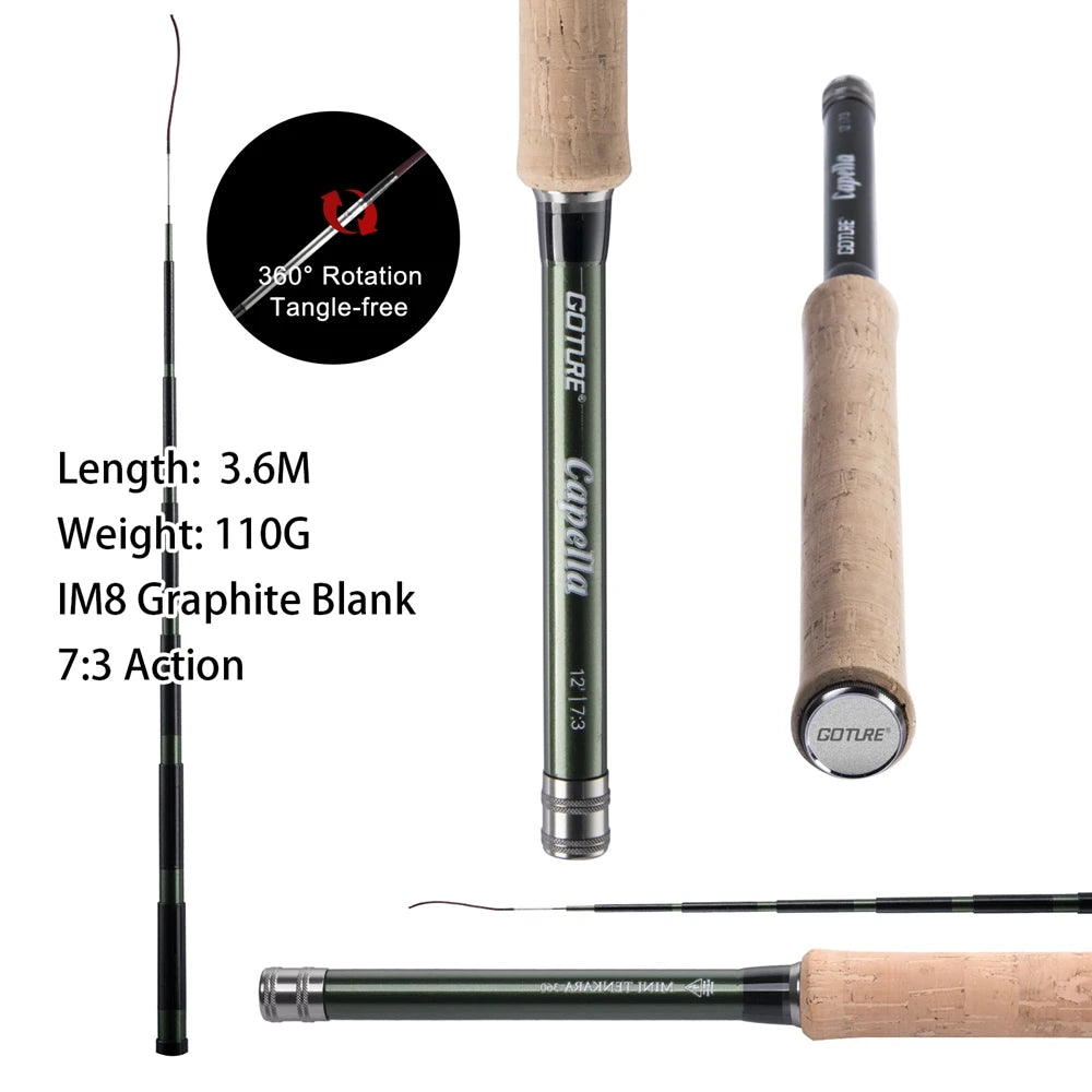Goture Tenkara Fly Fishing Rod Combo 3.6m Ultralight Carbon Fiber Rod with Line Lure Clipper Portable  Rod Set