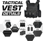 600D Nylon Quick Release Tactical Vest with Multi-Magazine Pouches, Outdoor Hunting Airsoft Plate Carrier