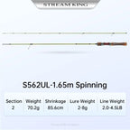 STREAM KING  Spinning Fishing Rod  61.9g Ultralight Casting Carbon Rods MF Action UL L power  Fishing Tackle Travel Rod