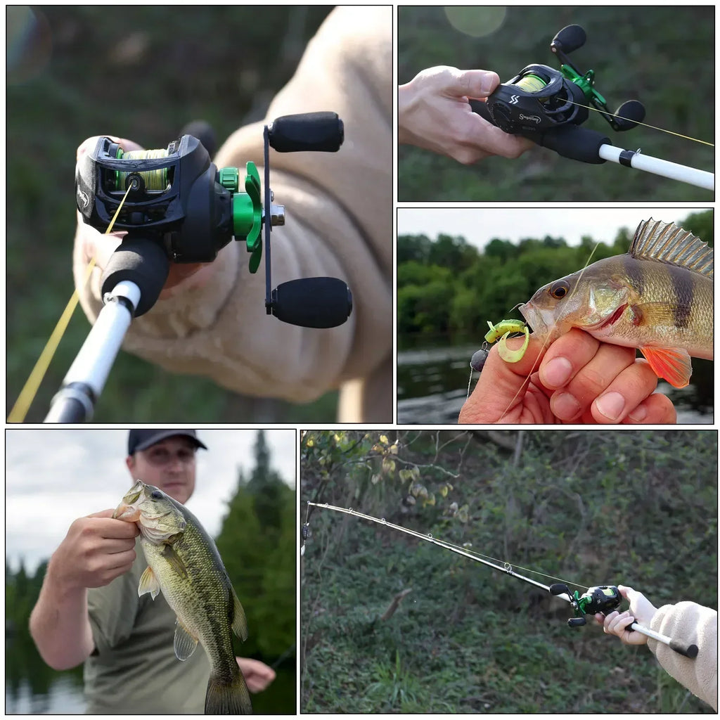 Sougayilang Baitcasting Fishing Rod Kits Carbon Fiber 4Sections Casting Rod and Metal Spool Reel for Freshwater Bass Fishing Set
