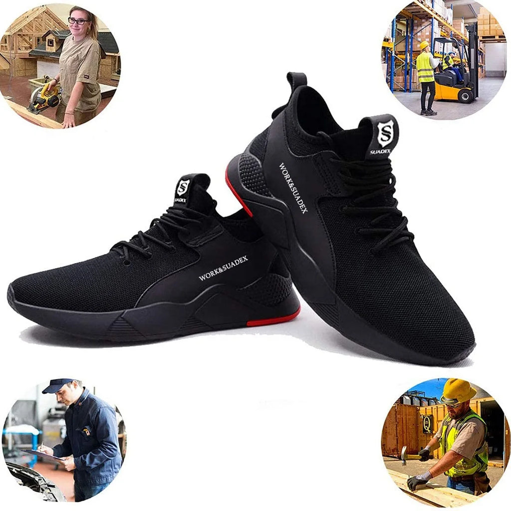 SUADEX Men Work Safety Shoes Steel Toe Cap Anti-Smashing Puncture Proof  Non-Slip Breathable Work Shoes