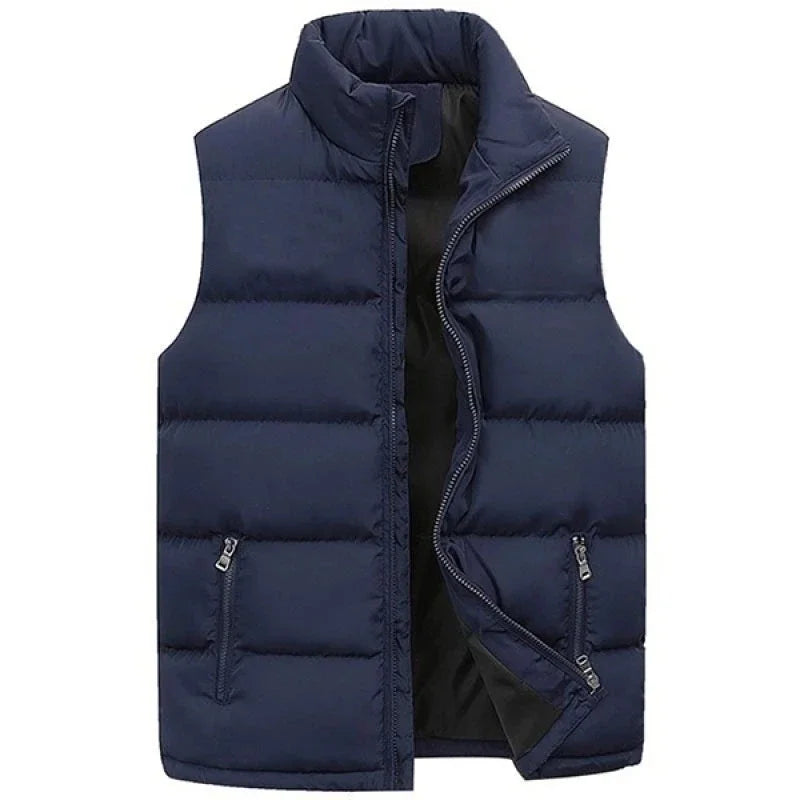 Mens Vest Jacket Warm Sleeveless Jackets Winter Waterproof Zipper Coat Autumn Stand-up Collar