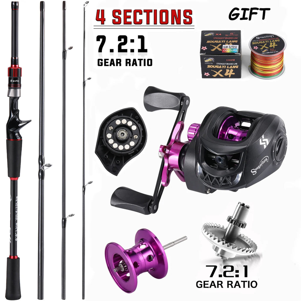 Sougayilang Fishing Rod and Reel Combo Set 1.8~2.1m Carbon Fiber Casting Rod and 7.2:1 Gear Ratio Reel Max Drag 10kg