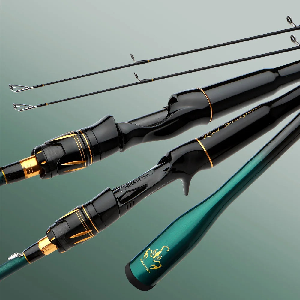 ROLLFISH 2 Tips M/MH Fishing Rod Carbon Fiber Casting & Spinning Rod for Freshwater & Saltwater, High Sensitivity Bass Rod