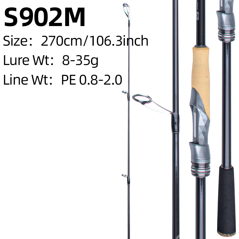 FISHINGFANS Casting Spinning Fishing Rod 2.4m 2.7m 3.0m Carbon Fiber Rod Pole 18-60g Lure weight M MH H Power Fishing Rod
