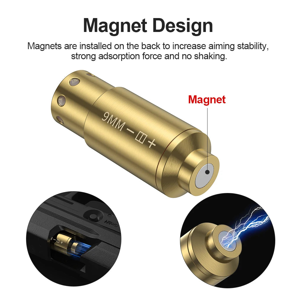 9MM Optics Cartridge Red Dot Laser Bore Brass 9MM Bore Boresighter For Pistol Rifle Scope Hunting Accessories 6 battery