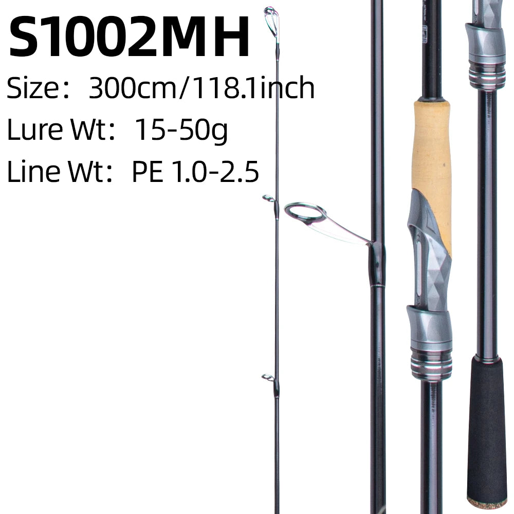FISHINGFANS Casting Spinning Fishing Rod 2.4m 2.7m 3.0m Carbon Fiber Rod Pole 18-60g Lure weight M MH H Power Fishing Rod
