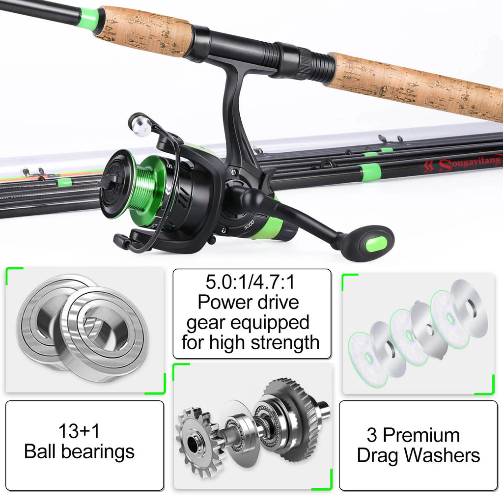 Sougayilang 3.0m Carp Fishing Combo L M H Power Feeder Rod and Spinning Reel with Free 500m Nylon Line Full Kit