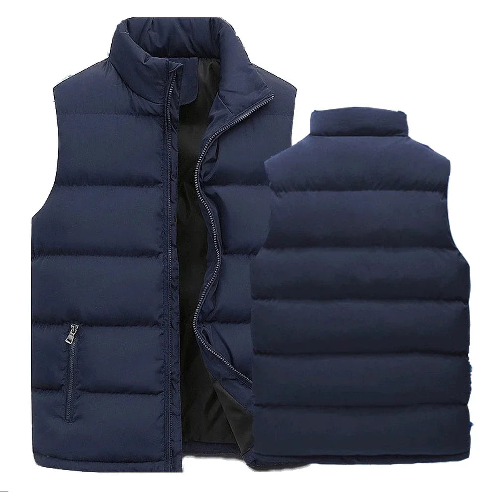 Mens Vest Jacket Warm Sleeveless Jackets Winter Waterproof Zipper Coat Autumn Stand-up Collar