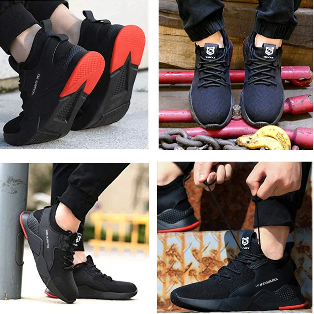 SUADEX Men Work Safety Shoes Steel Toe Cap Anti-Smashing Puncture Proof  Non-Slip Breathable Work Shoes