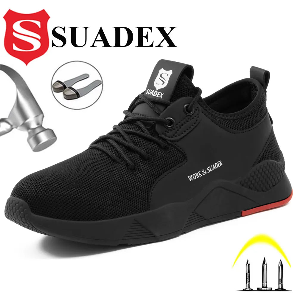 SUADEX Men Work Safety Shoes Steel Toe Cap Anti-Smashing Puncture Proof  Non-Slip Breathable Work Shoes