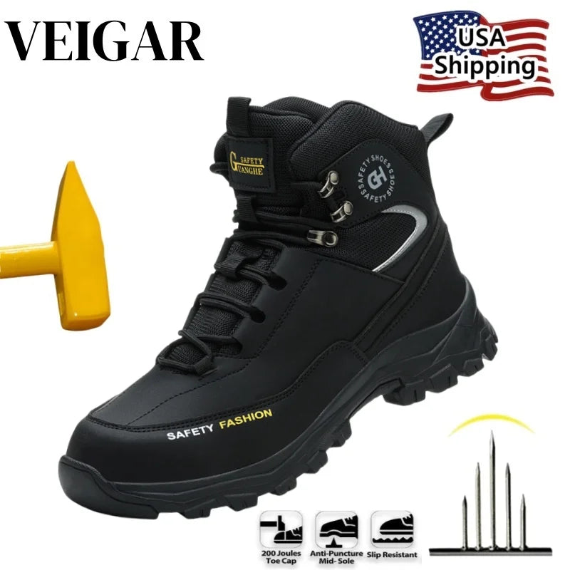 Men Steel Toe Work Shoes Anti-smash Anti-puncture Indestructible Shoes Protective Security Footwear Boots