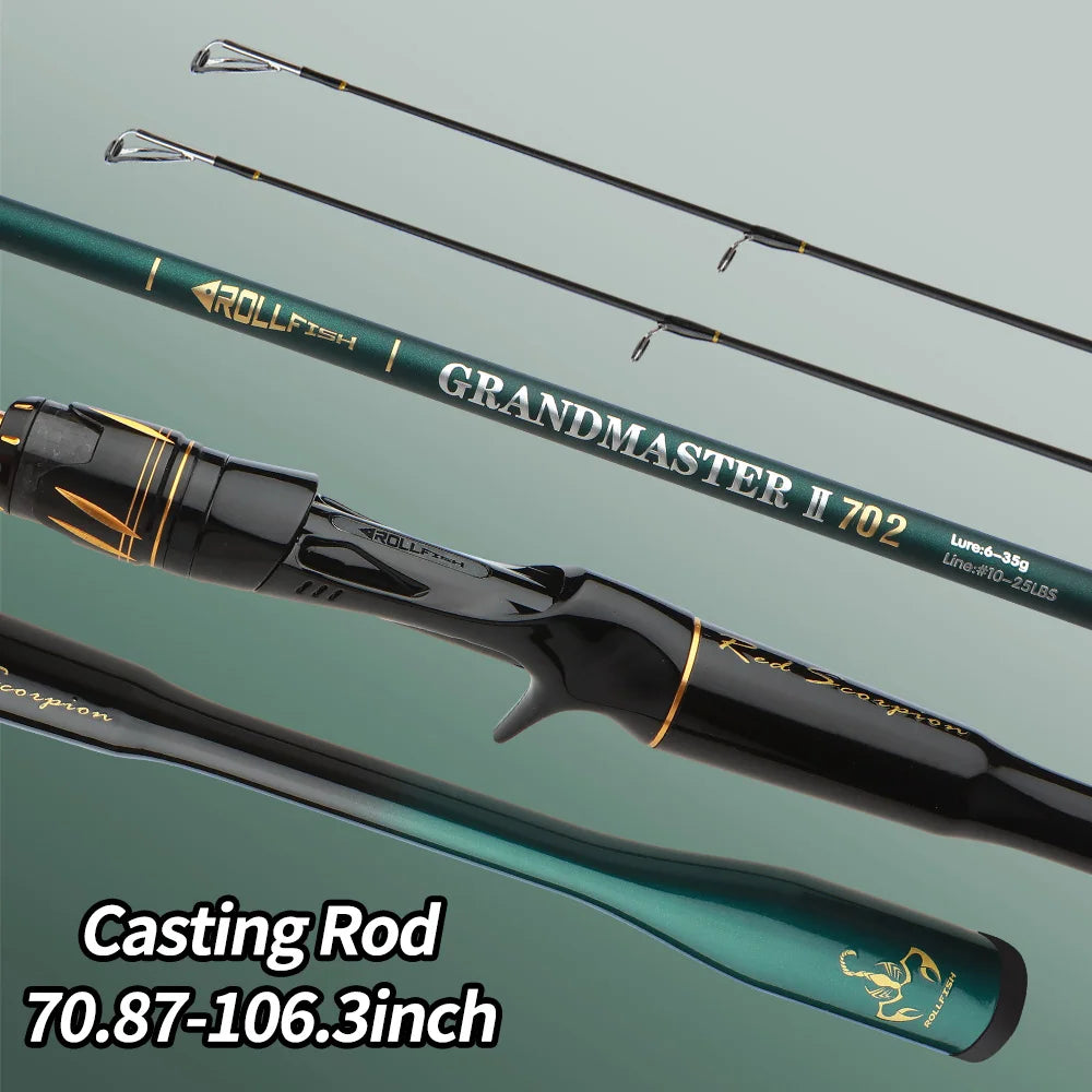 ROLLFISH 2 Tips M/MH Fishing Rod Carbon Fiber Casting & Spinning Rod for Freshwater & Saltwater, High Sensitivity Bass Rod