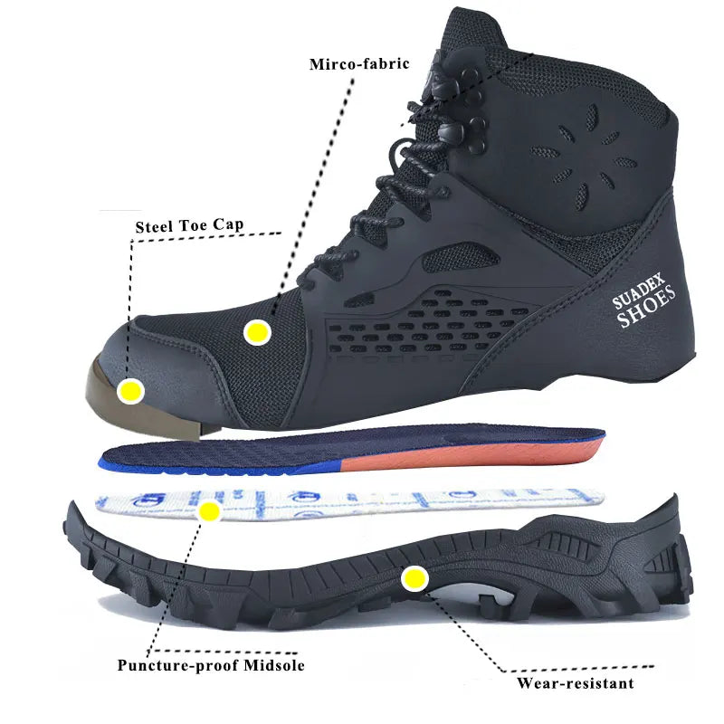 SUADEX S1  Anti-Smashing Steel Toe Work Safety  Male Female Boots Anti-slippery EUR Size 37-48