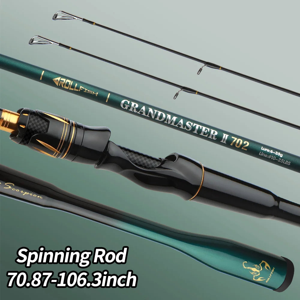 ROLLFISH 2 Tips M/MH Fishing Rod Carbon Fiber Casting & Spinning Rod for Freshwater & Saltwater, High Sensitivity Bass Rod