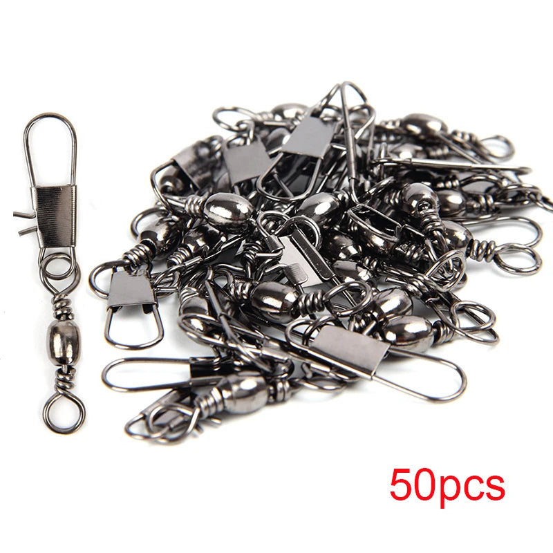 50Pcs Fishing Connector Swivels Interlock Pin Bearing Rolling Swivel Snap Swivel Fishhook  FishingLure