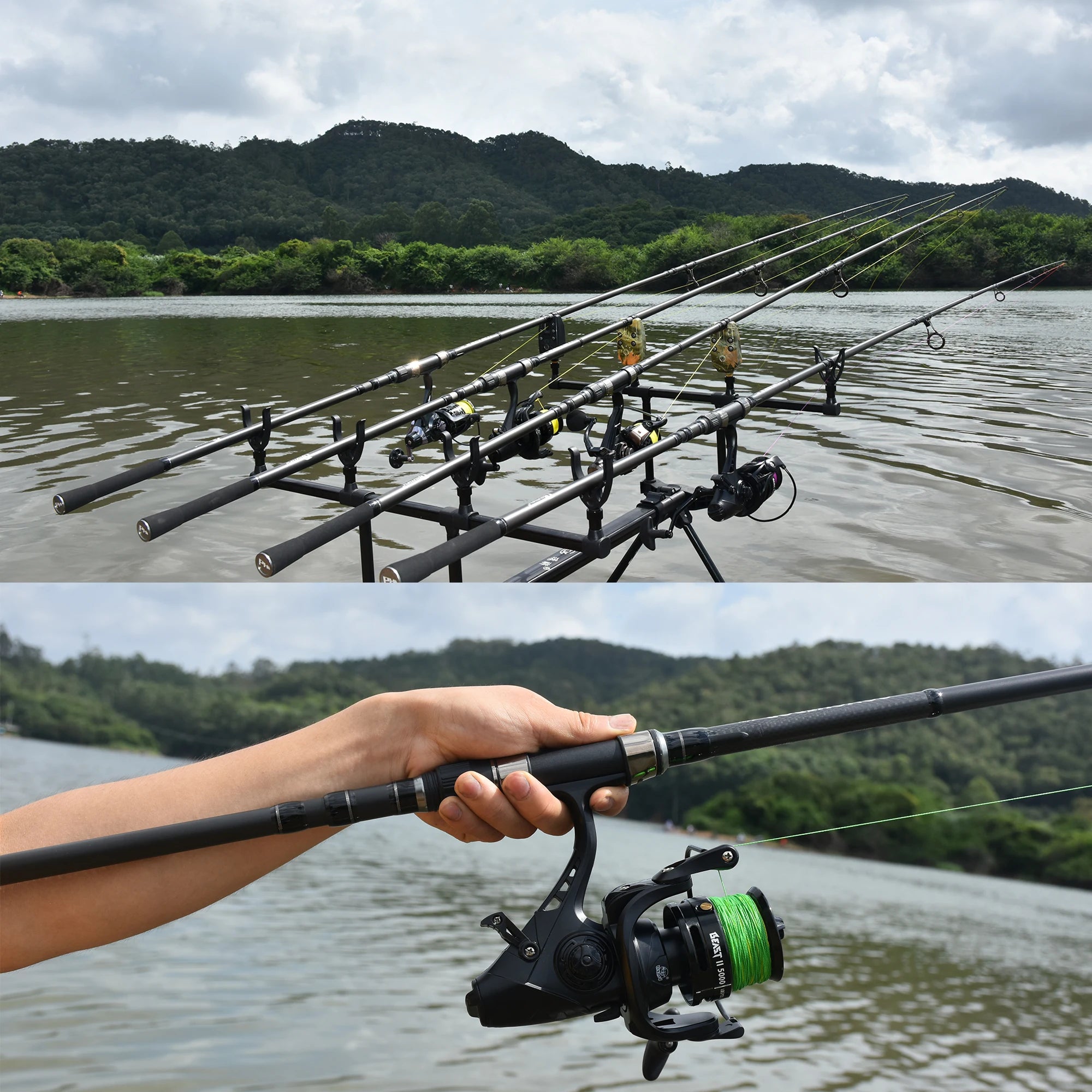 BIUTIFU 2Tips  Fishing Rod 3.5lb 7Sections 4.2/3.6/3.0m 30t Carbon Fiber  Throwing 60-150m Shore Casting Spinning Pole