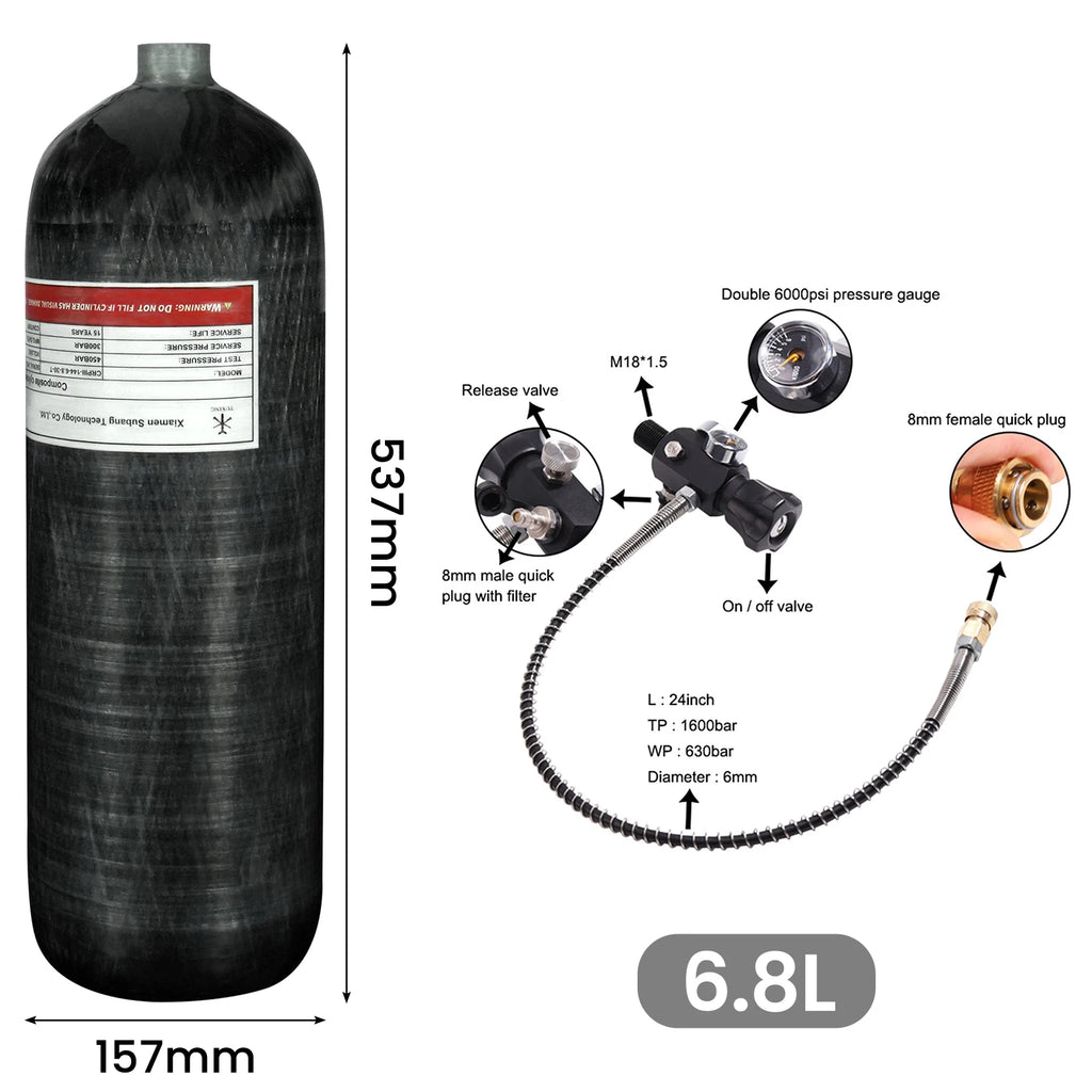 TUXING 4500Psi 300Bar 6.8L Carbon Fiber Cylinder High Pressure Air Tank HPA Fill Station Regulating Valve Scuba Diving M18*1.5 and airgun filling