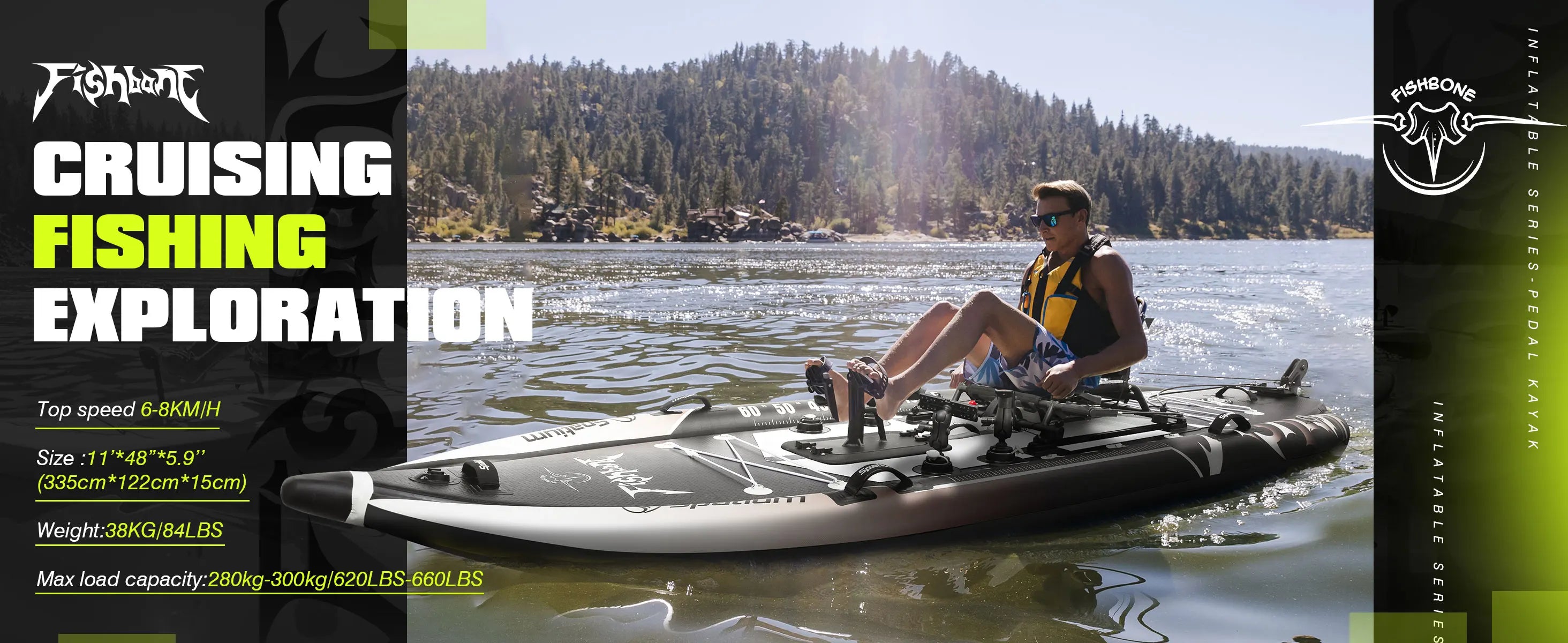 Spatium Fishing Kayak Boat Pedal Drive Sit on Top Pedal Drive Kayak Power System Orientation System, 11'*48"*6",Capacity 660LBS